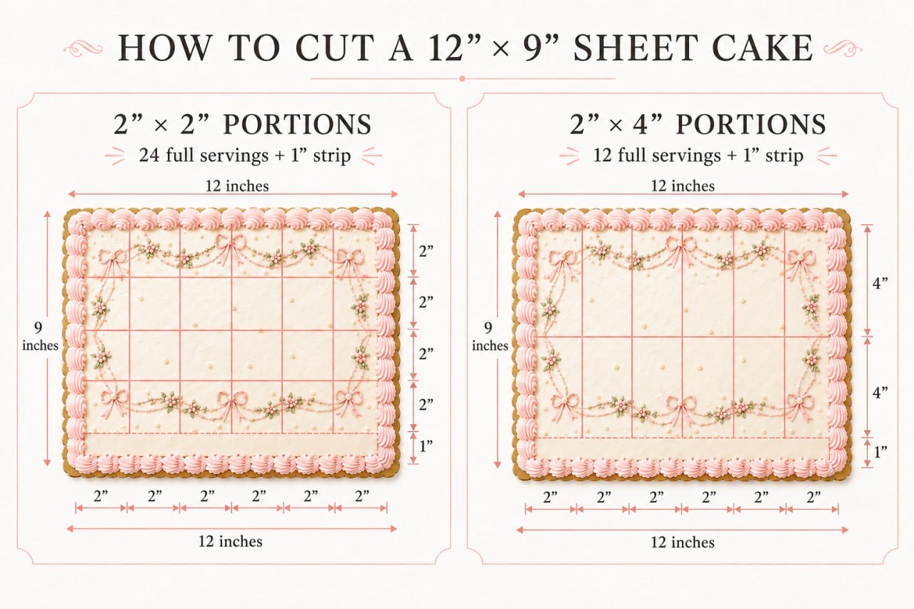 Cutting a 12″ × 9″ sheet: 2″ × 2″ gives 24 pieces (plus a 1″ strip); 2″ × 4″ gives 12.