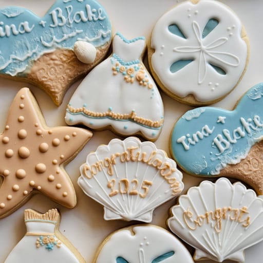 “Engaged by the Sea” Beach Theme Cookies